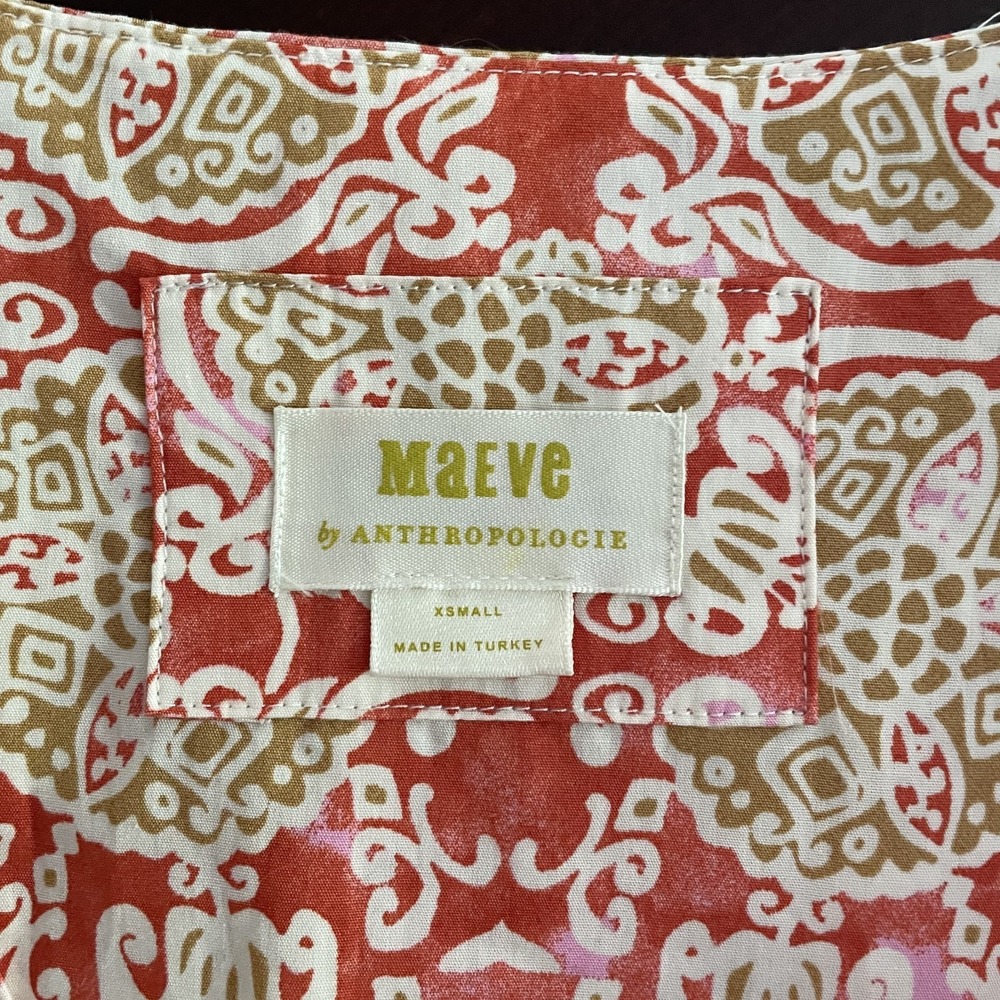 Maeve Babydoll Flutter Sleeve Printed Midi Dress Sz S Boho Chic Cottage Pockets - Picture 3 of 11